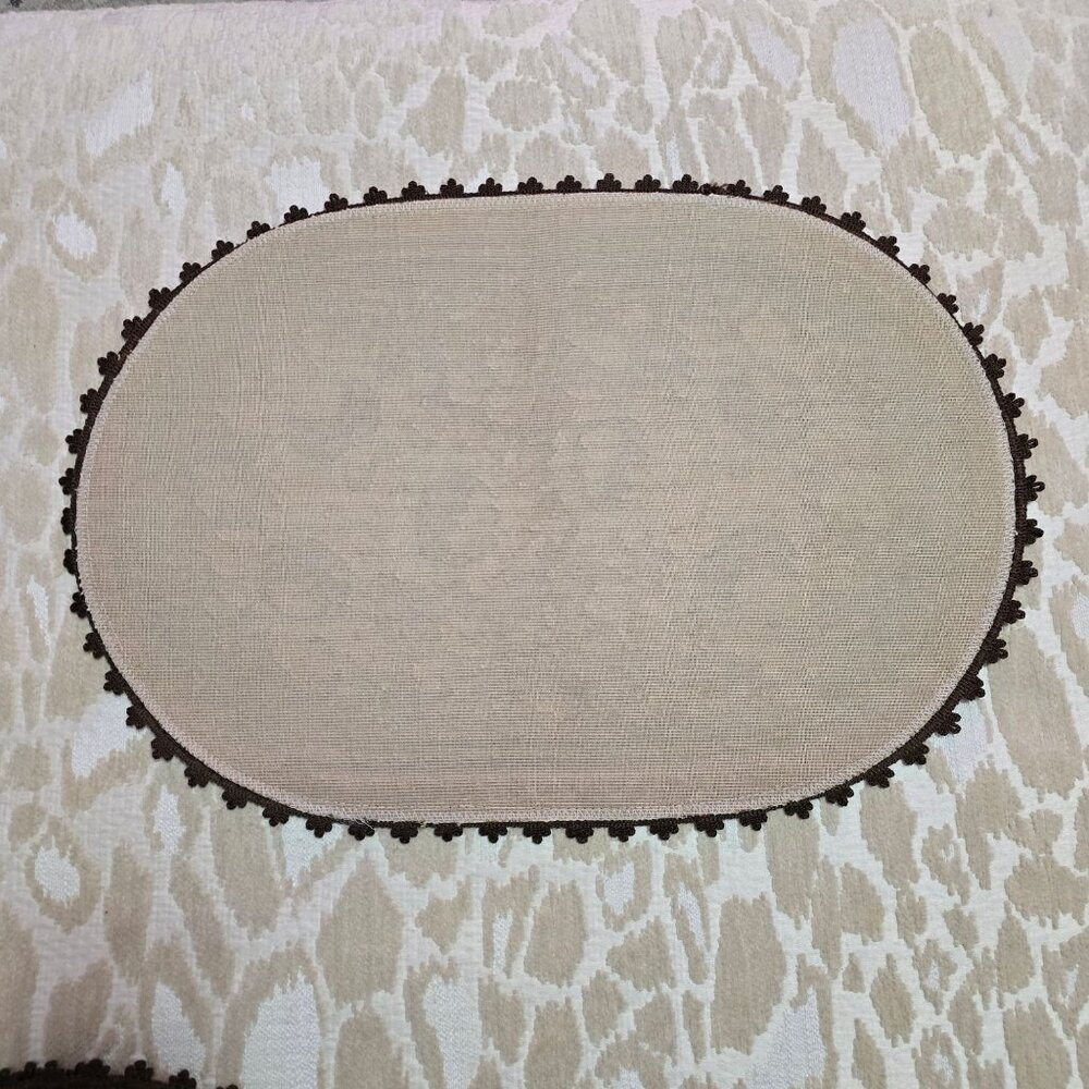 Set Of 2 Oval Vintage Tapestry Table Runner Gobelin Flower Pattern Off White - Picture 6 of 10